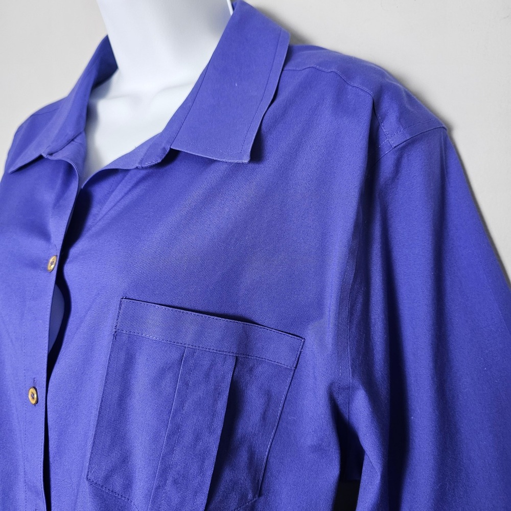 Chico's No-Iron Stretch Shirt Women 3.5 Royal Blue Roll Tab Button Down Cotton - Picture 10 of 14